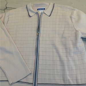 Pendleton Ivory Zip-Up Sweater with Navy Accents